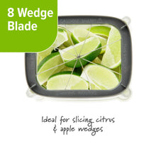 8-wedge blade insert in gray cutter housing for slicing citrus and apples