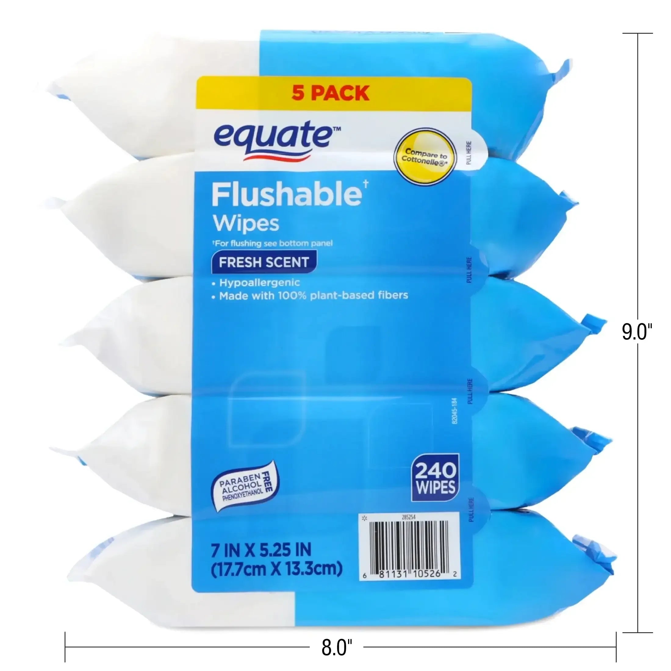 Equate Flushable Wet Wipes, Fresh Scent, 240 Wipes (5 Pack), Compare to Cottonelle - USA MEGA SHOP