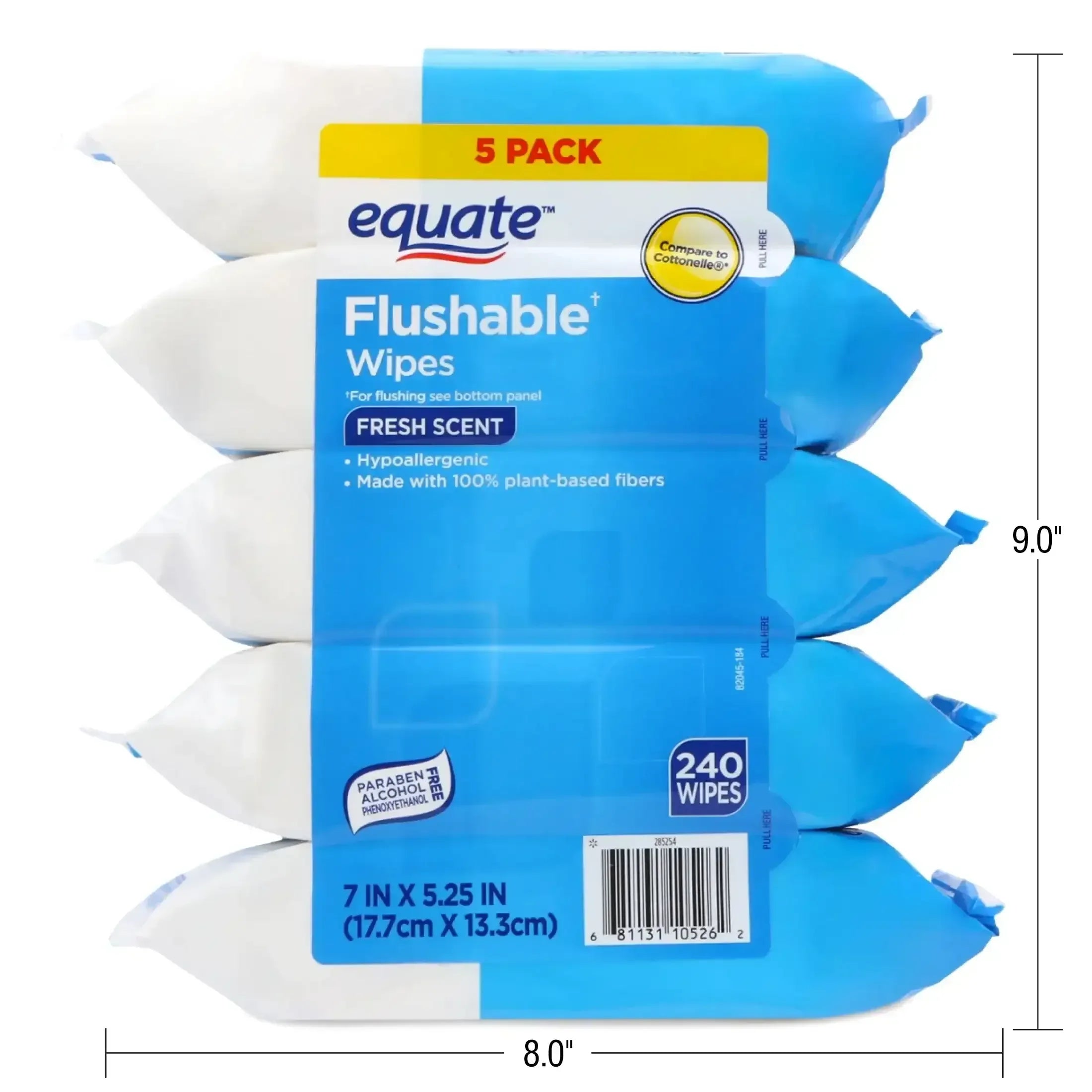 Equate Flushable Wet Wipes, Fresh Scent, 240 Wipes (5 Pack), Compare to Cottonelle