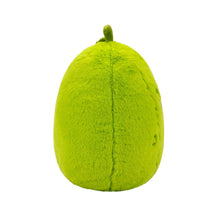 Green fuzzy pickle plush toy with stem, plain back side