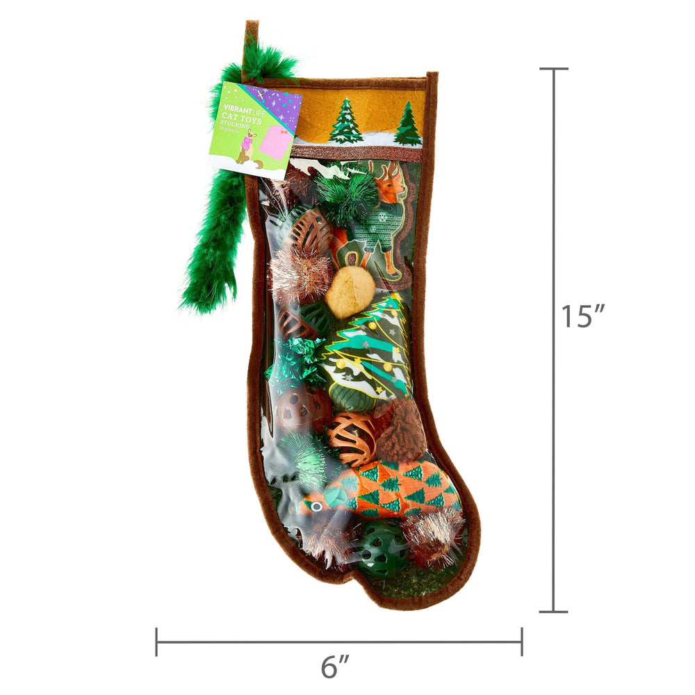 Vibrant Life Holiday 18-Piece Cat Toy Stocking Gift Set, Brown - USA MEGA SHOP
