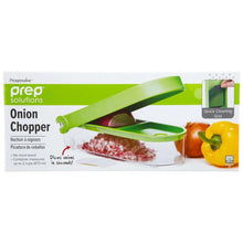 PrepSolutions Onion Chopper retail box with green chopper pictured