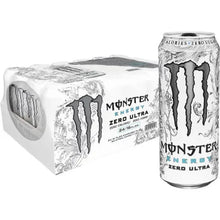 Zero Ultra energy drink can, silver top, white with black Monster drip logo