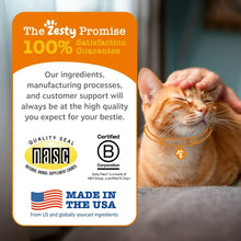 Cat calming bite treats package card with “100% Satisfaction Guaranteed” and sleeping tabby