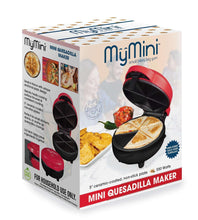 MyMini Street Taco Quesadilla Maker retail box with red-and-black open-lid illustration