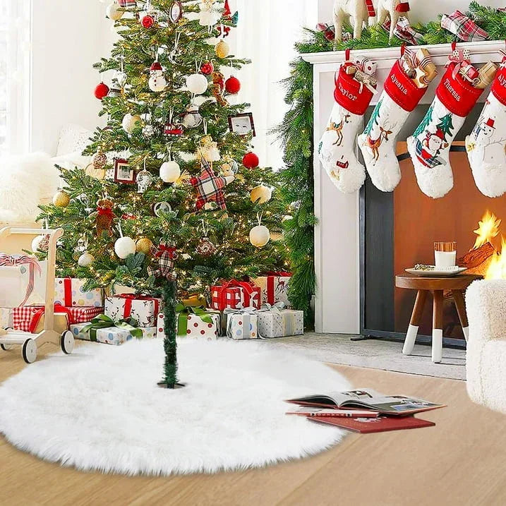 Christmas Tree Skirt 30 Inches Faux Fur White Christmas Tree Skirt for Christmas Tree Decorations Large Plush Tree Skirts Xmas Ornaments Decorations, White - USA MEGA SHOP