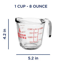 Anchor Hocking glass measuring cup with measurement markings and easy-grip handle