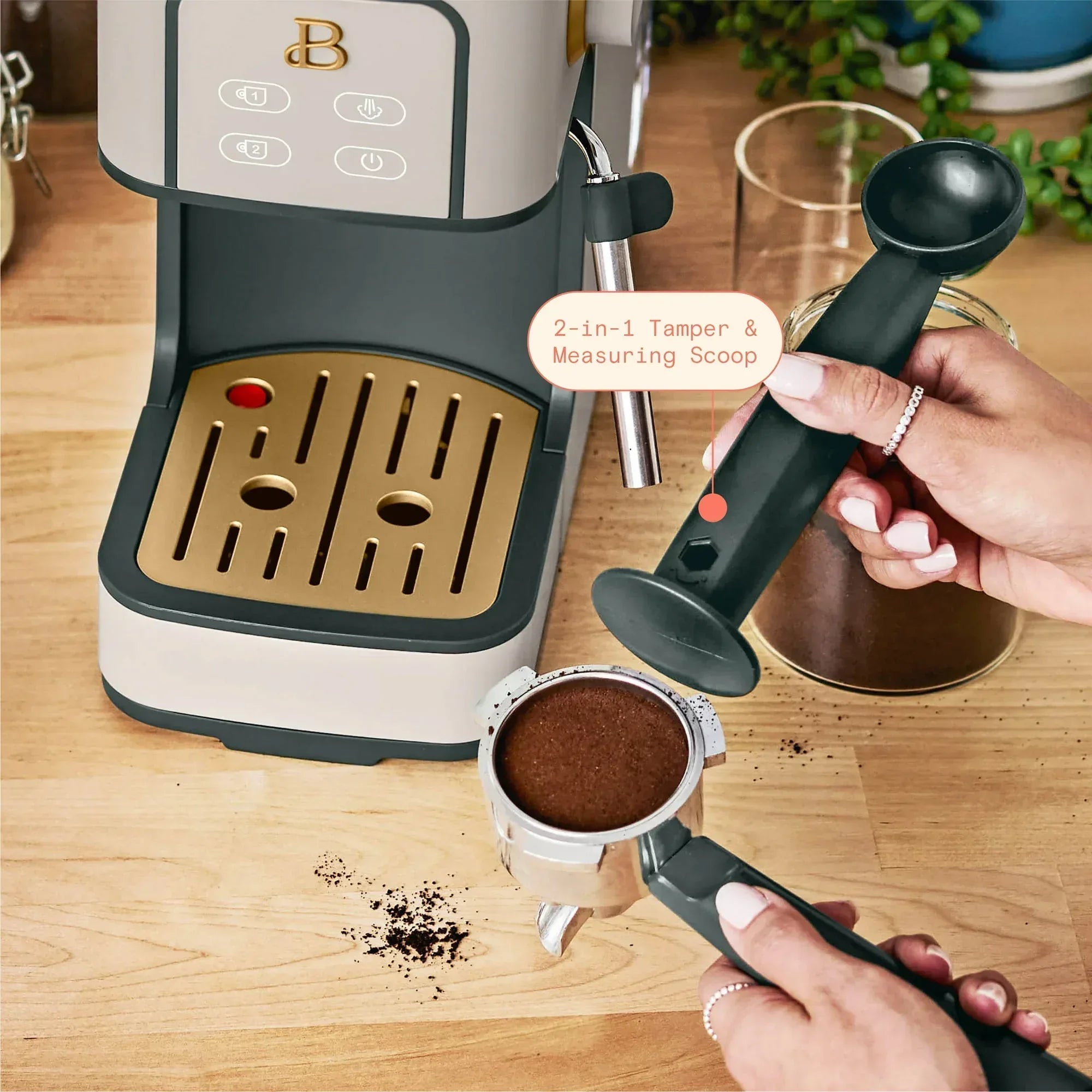 Beautiful Slim Espresso Machine with 20-Bar Pressure, White Icing by Drew Barrymore