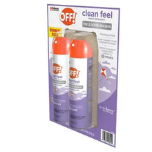 OFF! insect repellent aerosol twin pack box with orange-and-white cans