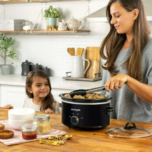 Crock-Pot 4-Quart black slow cooker with lid, side handles, and front control dial