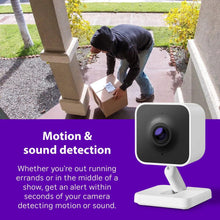 Outdoor security camera on white base with motion detection angle view