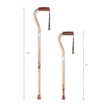 Offset aluminum canes shown at two heights with curved foam handles