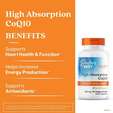 CoQ10 benefits panel with 300 mg bottle at right and orange header block.