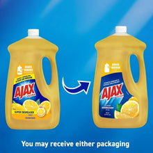 Two Ajax Ultra lemon dish soap bottles with swap arrow; super degreaser label