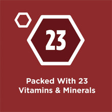 Dog food nutrition graphic: 23 vitamins and minerals badge