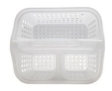 Small frosted shower caddy with perforated base and two side vent panels, white