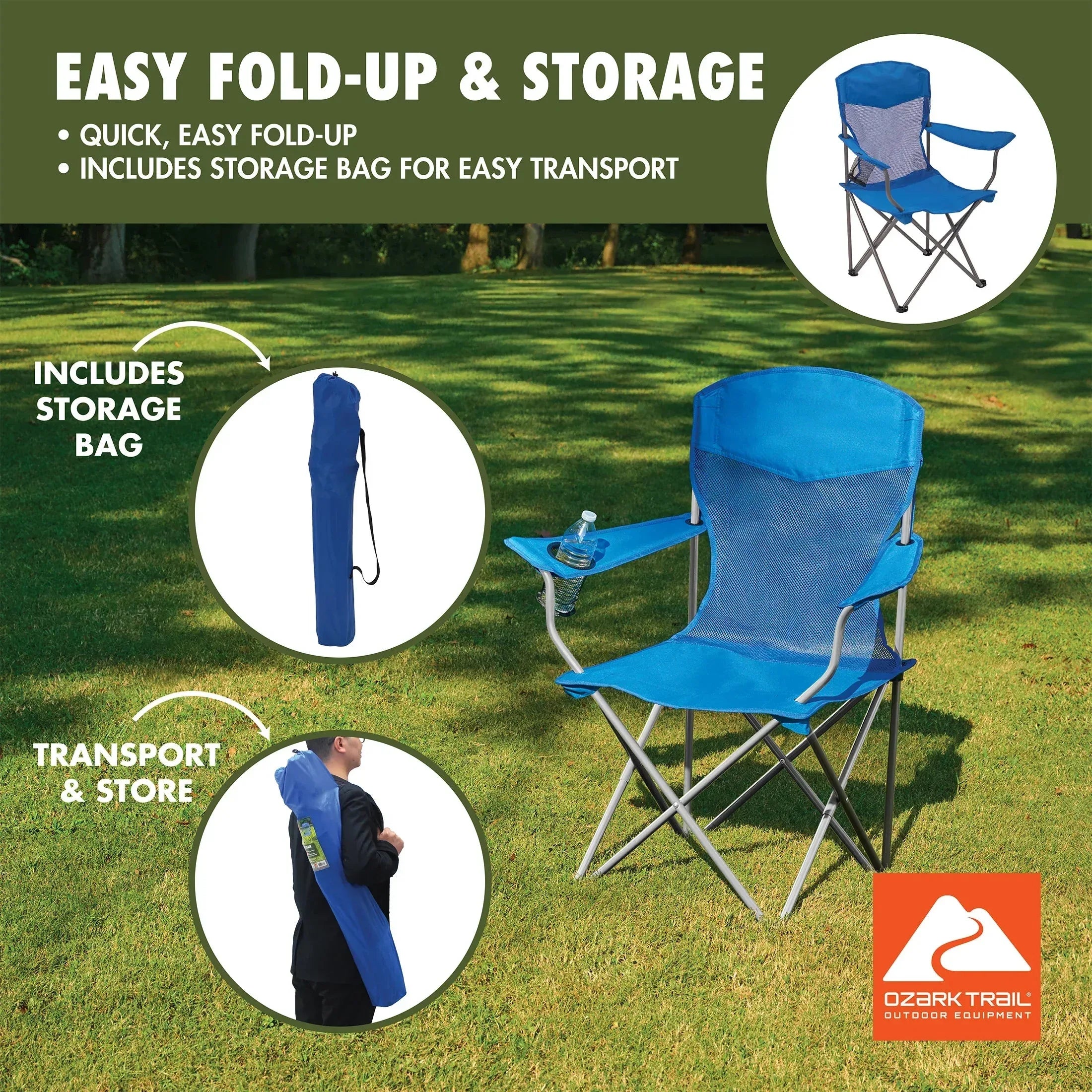 Ozark Trail Basic Mesh Chair Blue, Adult, 32.28in x 20.28in x 37.60in - USA MEGA SHOP