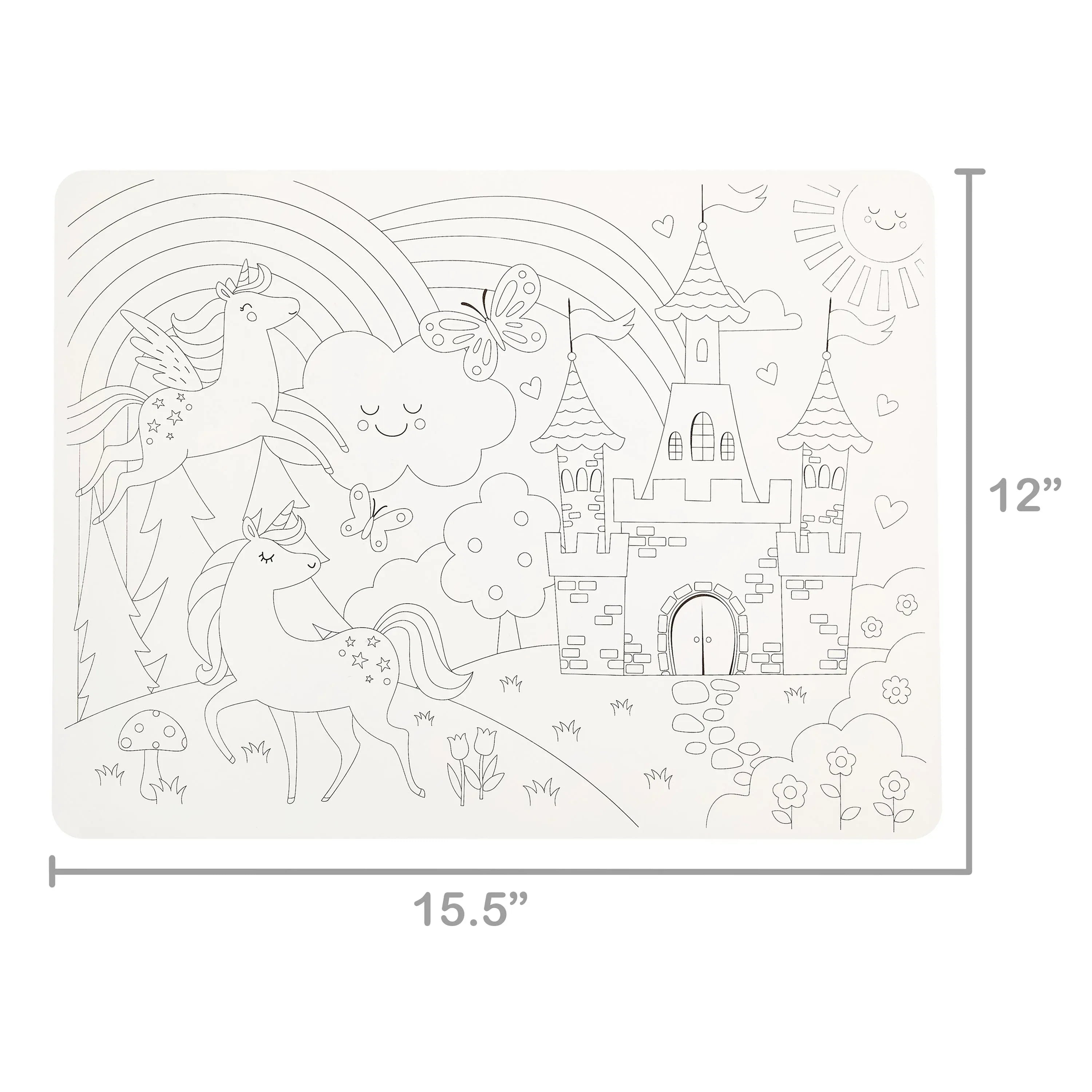 Pen+Gear Washable Fairytale Coloring Placemat Kit with 4 Crayons, Black and White - USA MEGA SHOP
