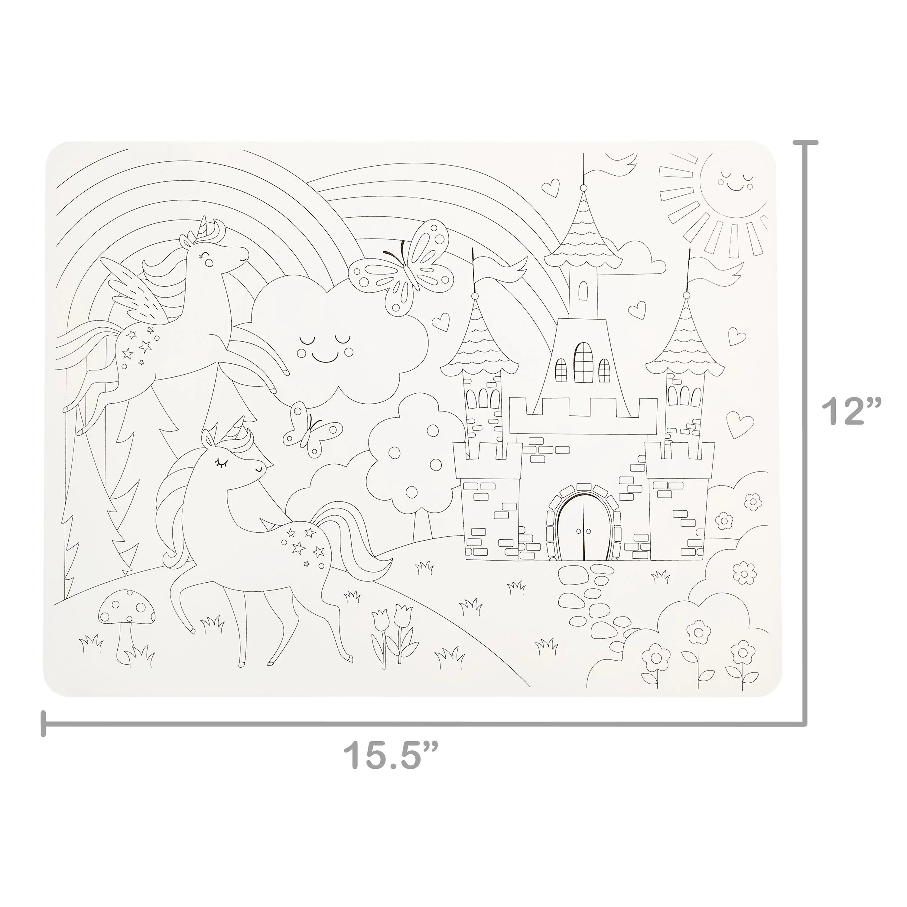 Pen+Gear Washable Fairytale Coloring Placemat Kit with 4 Crayons, Black and White