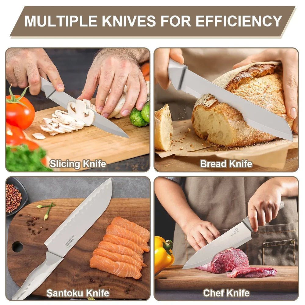Walchoice 15 Pieces Knife Set with Block, High Carbon Stainless Steel Kitchen Knife Set with Sharpener, Rust Resistant & Dishwasher Safe - USA MEGA SHOP