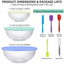 3-size glass mixing bowls with three PE lids and silicone mixing tools