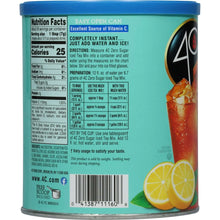 4C iced tea mix canister back label with Nutrition Facts and serving directions