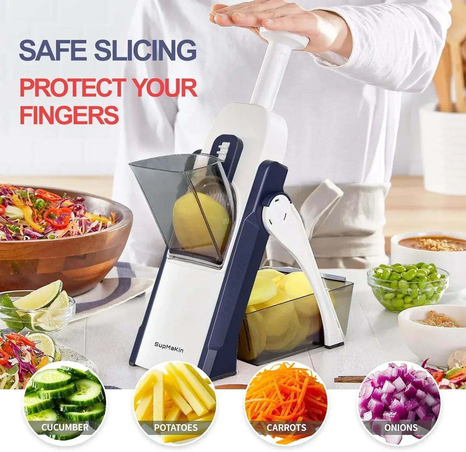 Mandoline Slicer for Vegetables Fruits, Adjustable Thickness Stainless Steel Food Cutter & Chopper, Safe and Quick Meal Preparation - USA MEGA SHOP