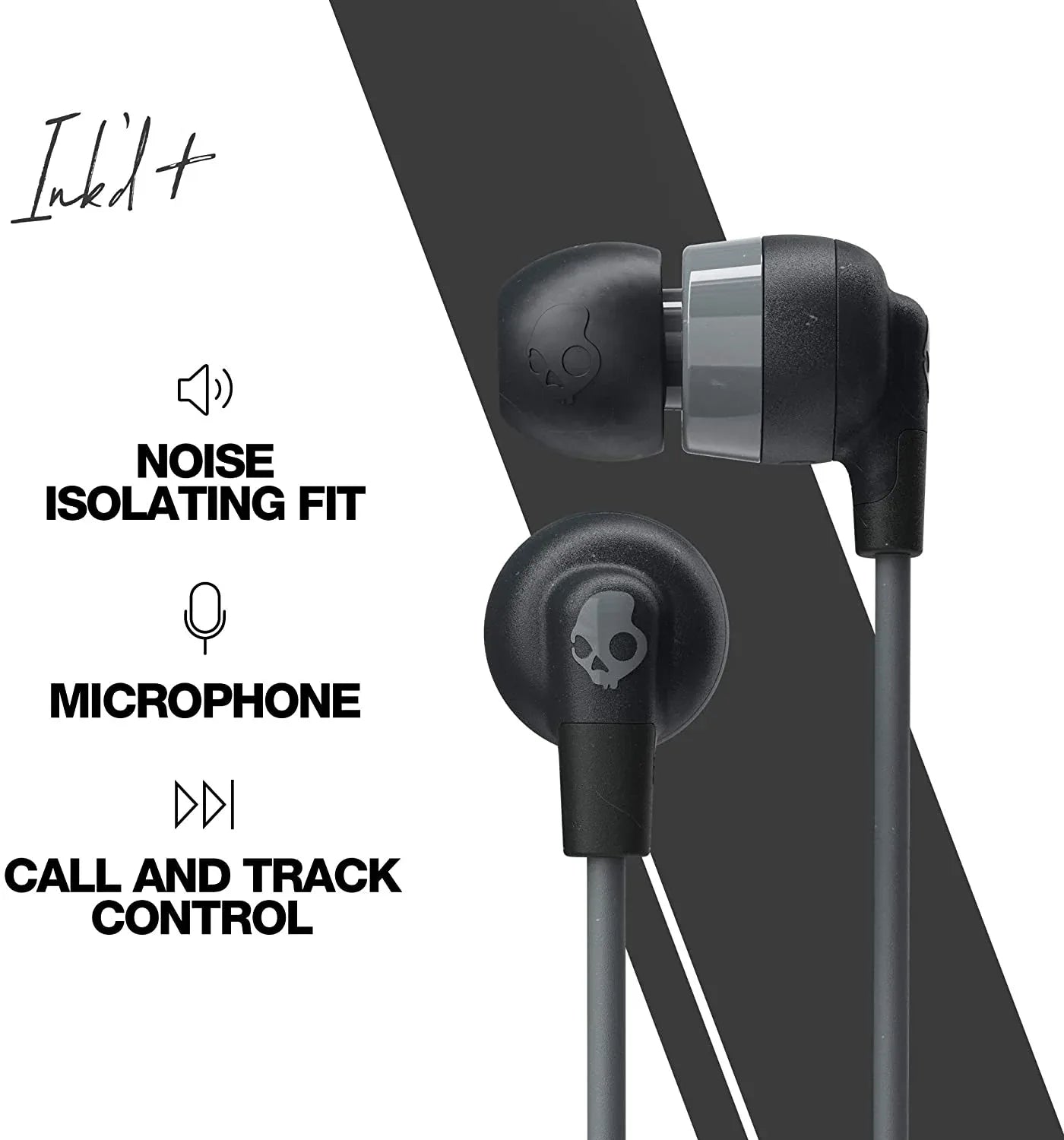 Skullcandy - Ink'D+ Wired In-Ear Headphone, Compatible with Bluetooth Devices and Computers - Sleek Black Earphones for High-Fidelity Audio and Calls