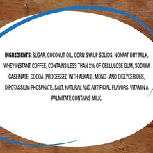 Ingredients panel for cappuccino beverage mix with milk and natural/artificial flavors