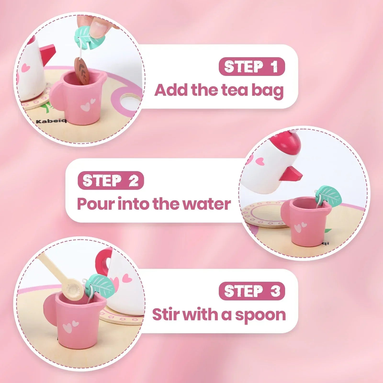 JoyStone Wooden Tea Party Set for Toddlers, Pretend Play Tea Sets for Kids with Storage Cupcake Stand, Wooden Toys Gifts for Girls & Boys