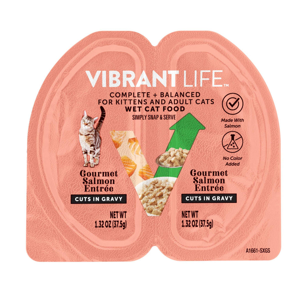 (6 pack) Vibrant Life Gourmet Salmon Entree Cuts in Gravy, Complete + Balanced, 2.64 oz Split Cup