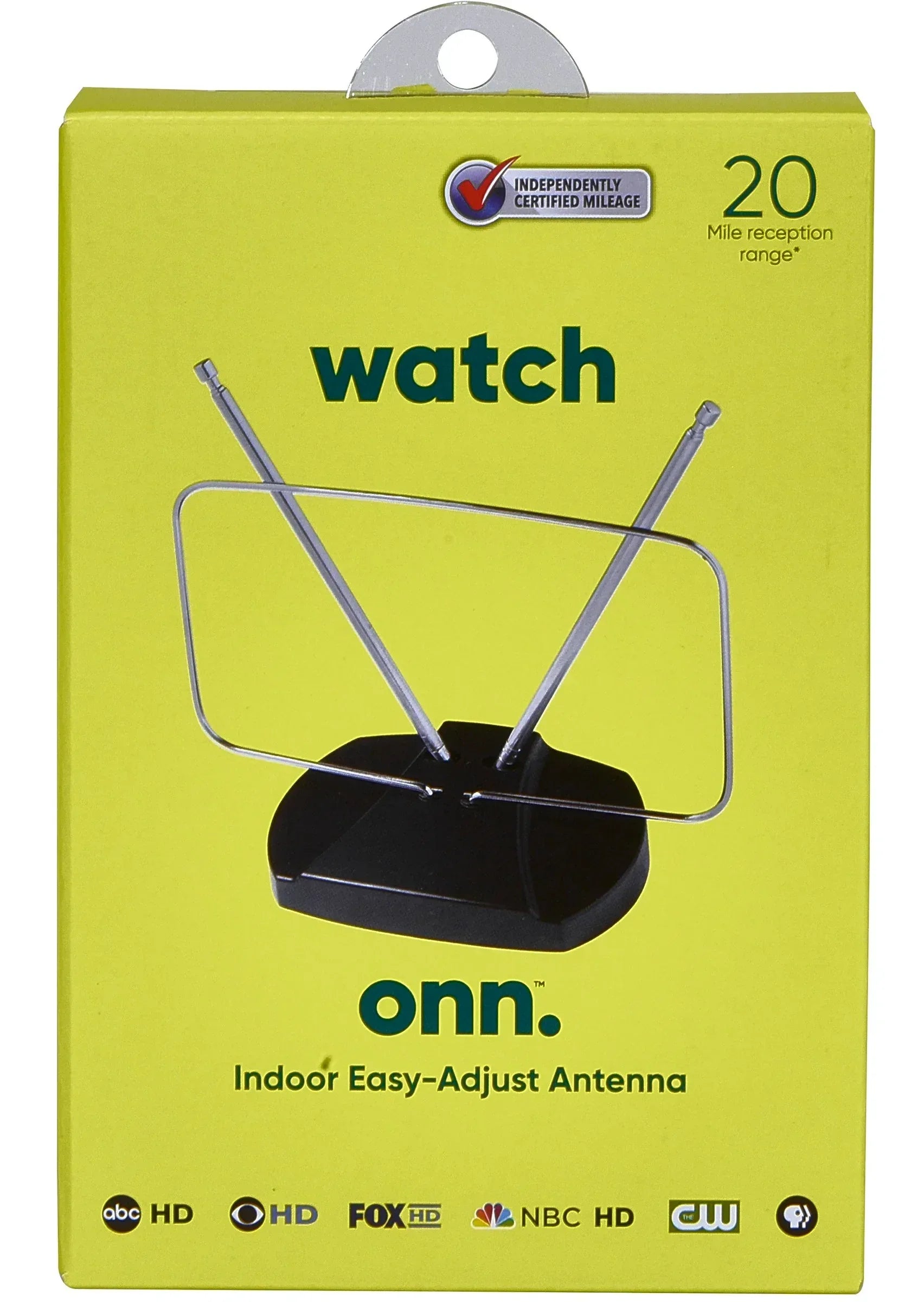 onn Indoor TV Antenna with Easy Adjust, 20 Miles Range, Includes Coaxial Cable, Supports NextGen TV, 4K/8K HD, UHF and VHF