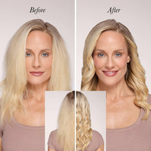 Hair straightening results on blonde hair with smooth, wavy styling