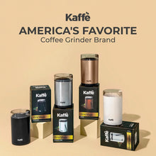 Electric coffee grinder with stainless cutting blades inside clear chamber