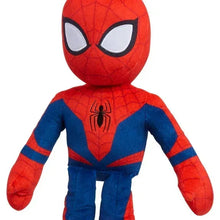 Spider-Man plush stuffed animal close-up with red webbed mask and blue suit shoulders