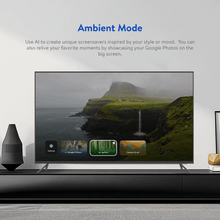 TV displaying Ambient Mode landscape background with content tiles
