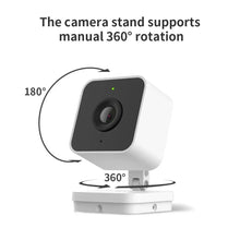 Wired indoor camera with black lens front and rotating 360° base