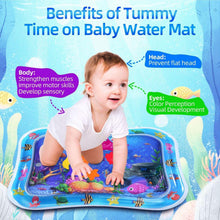 Inflatable water mat by BUSATIA with ocean print, baby on tummy time mat