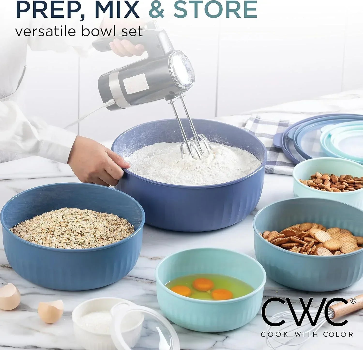 COOK WITH COLOR Meal Prep Containers Wide Mixing Bowls Food Storage Containers with Lids