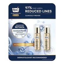 Facial retinol serum box with two bottles, blue top and gold label