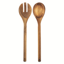 Wooden serving spoon and fork set, natural finish