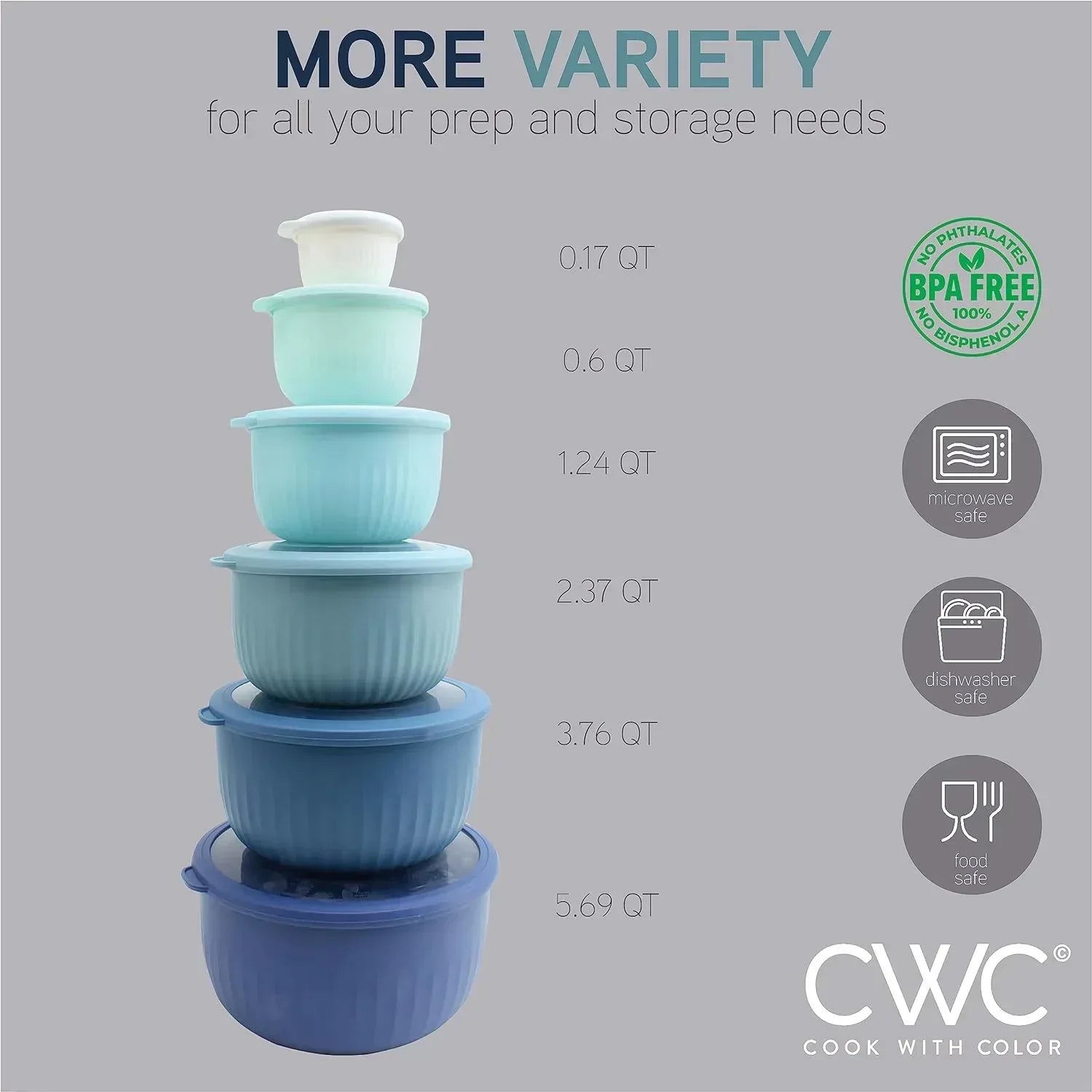 COOK WITH COLOR Meal Prep Containers Wide Mixing Bowls Food Storage Containers with Lids