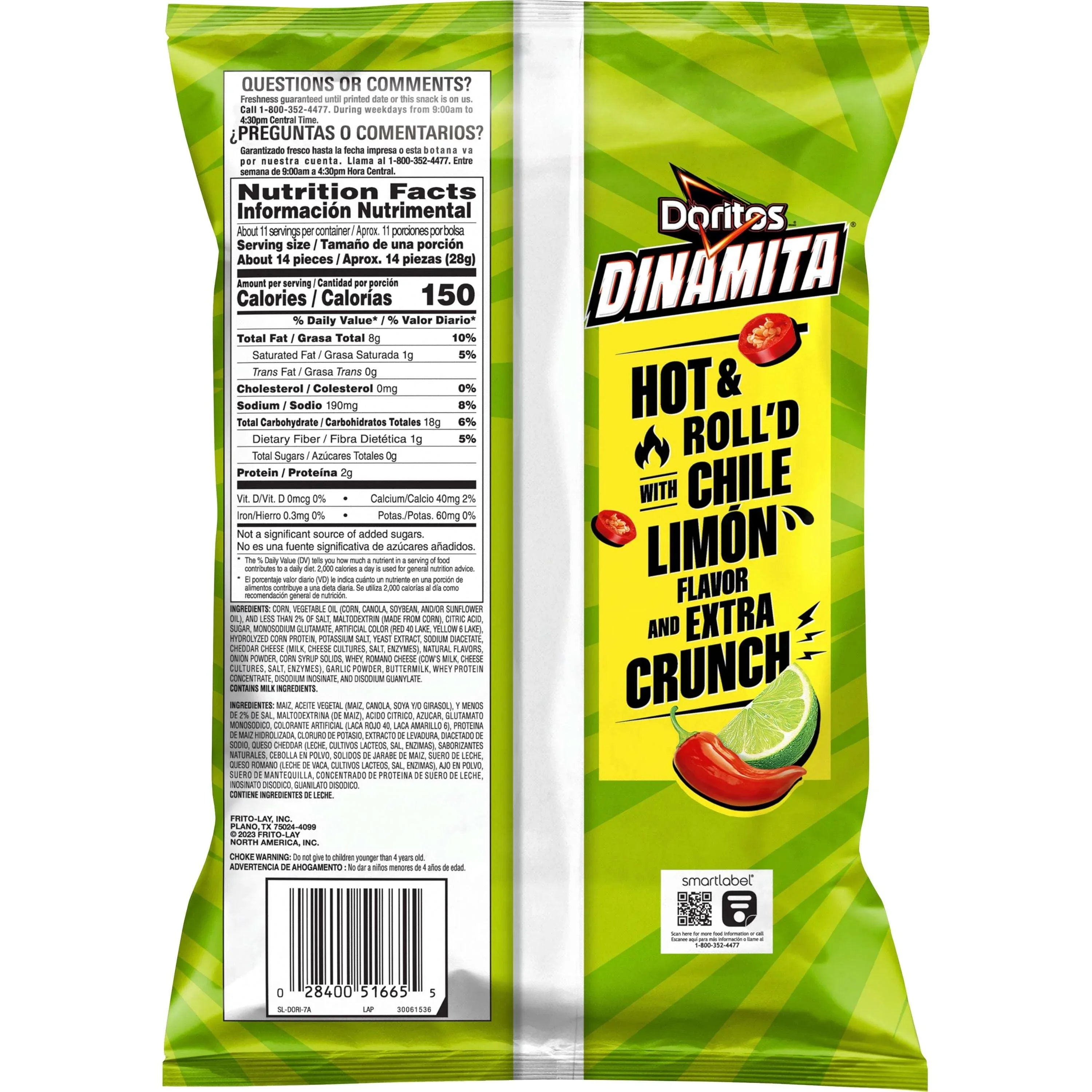 Doritos Dinamita Tortilla Chips Chile Limon, 10.75 oz Bag