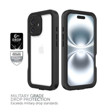 Waterproof iPhone phone case set: black edge with clear back and front view