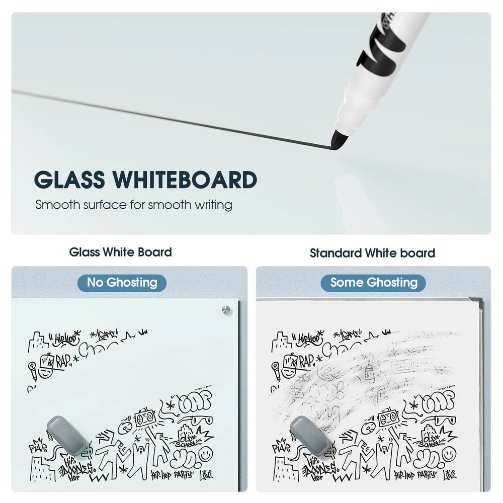 MaxGear 36" x 24" Magnetic Glass Whiteboard, Tempered Glass Dry Erase Board with Markers & Eraser for Office Home - USA MEGA SHOP