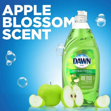 Liquid dish soap bottle with front label, Dawn Ultra antibacterial, Apple Blossom scent