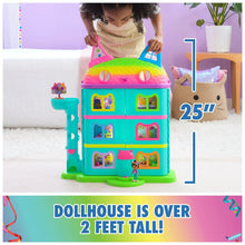 25-inch celebration dollhouse with cat-shaped rainbow roof and teal house front