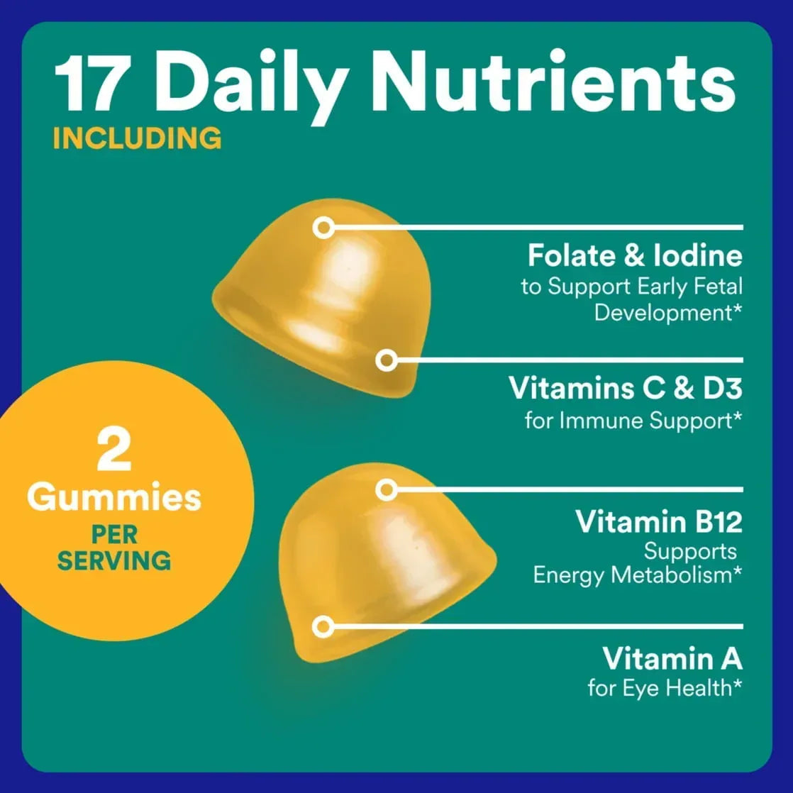 SmartyPants Prenatal Multivitamin Gummies, Folate, Wellness Supplement for Women, B12 & D3, 60 ct