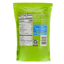 Back of lightly salted pistachios bag showing Nutrition Facts, barcode, and serving info