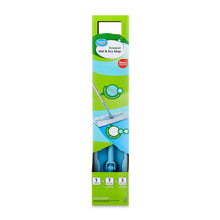 Wet and dry mop sweeper kit in retail packaging with mop and cloth pads